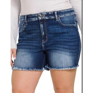 Zenana NWT Dark Wash Raw Frayed Hem Denim Shorts Sizes 1X-3X